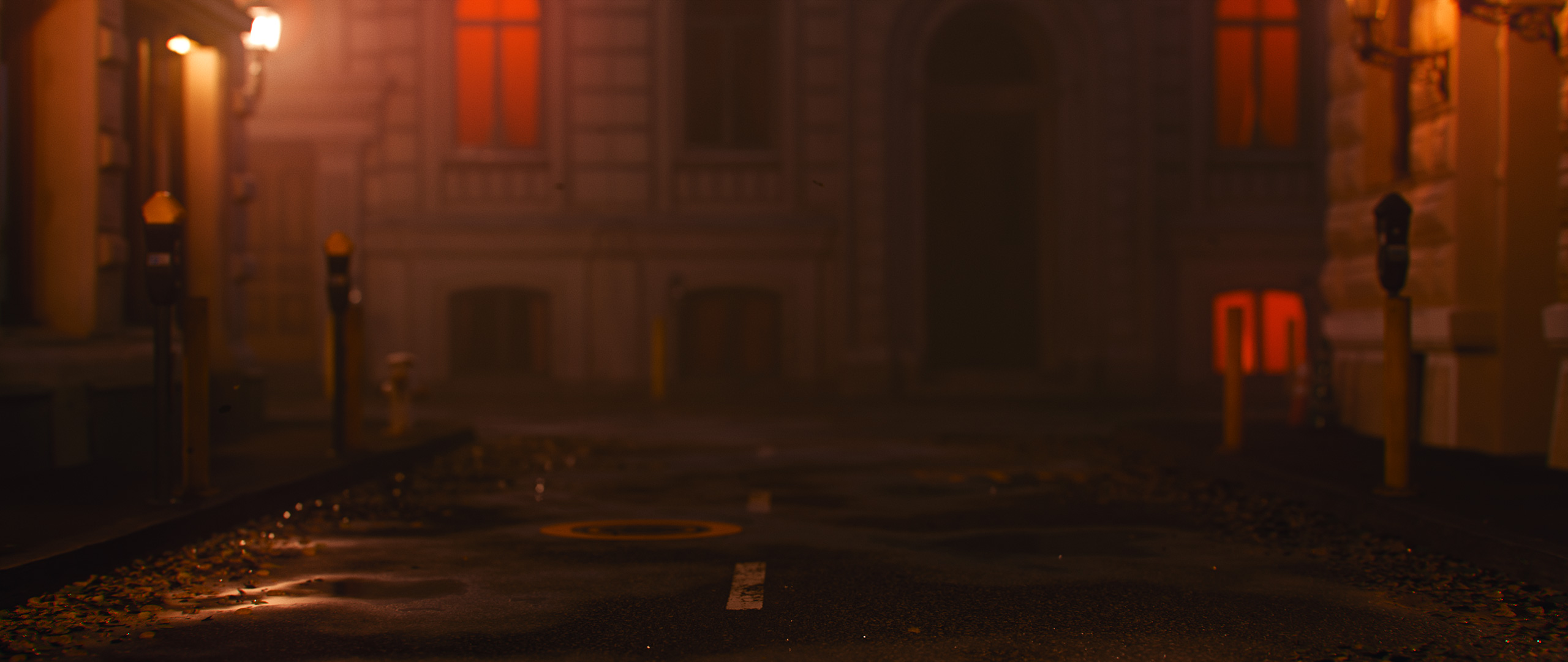 A picture of a street at night